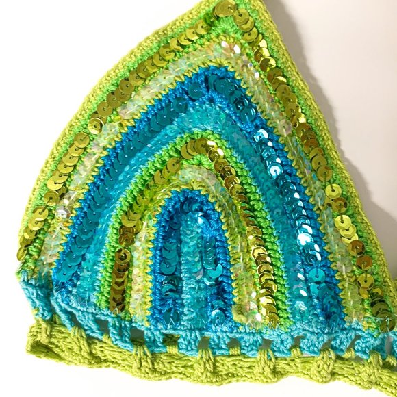 Luxury Handmade S Crochet Sequin Bikini Green - Picture 2 of 13